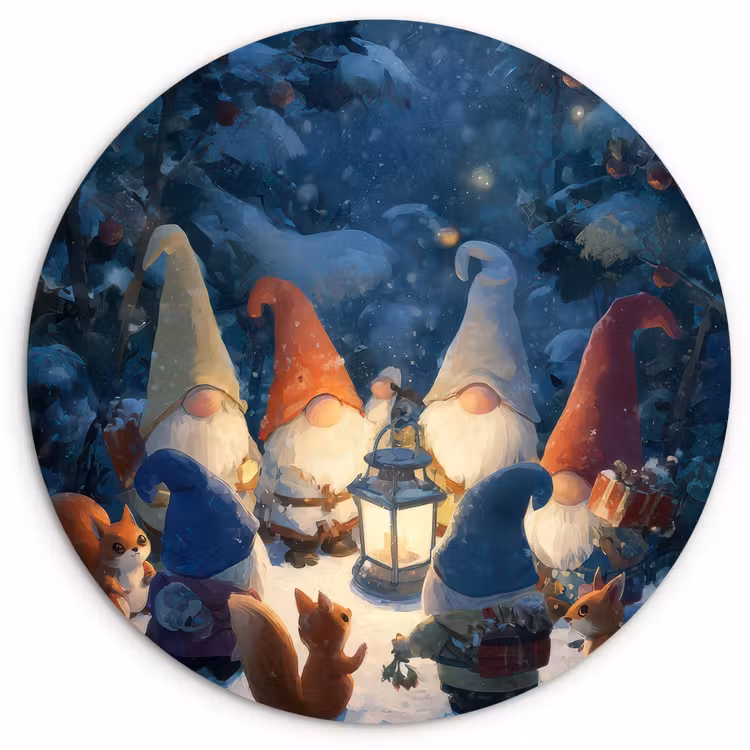 Winter - Gnooms - Eekhoorns - Meerkleurig Wandcirkel kunststof plaat 5mm dik klein -3d