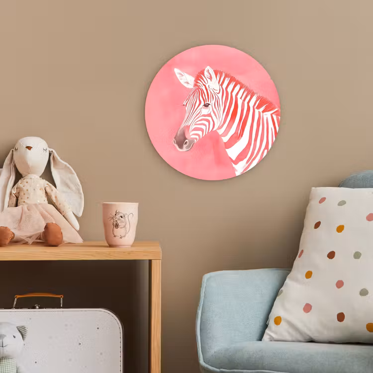 Zebra - Pink - Verf Wandcirkel kunststof plaat 5mm dik klein -tsfeer1_kind