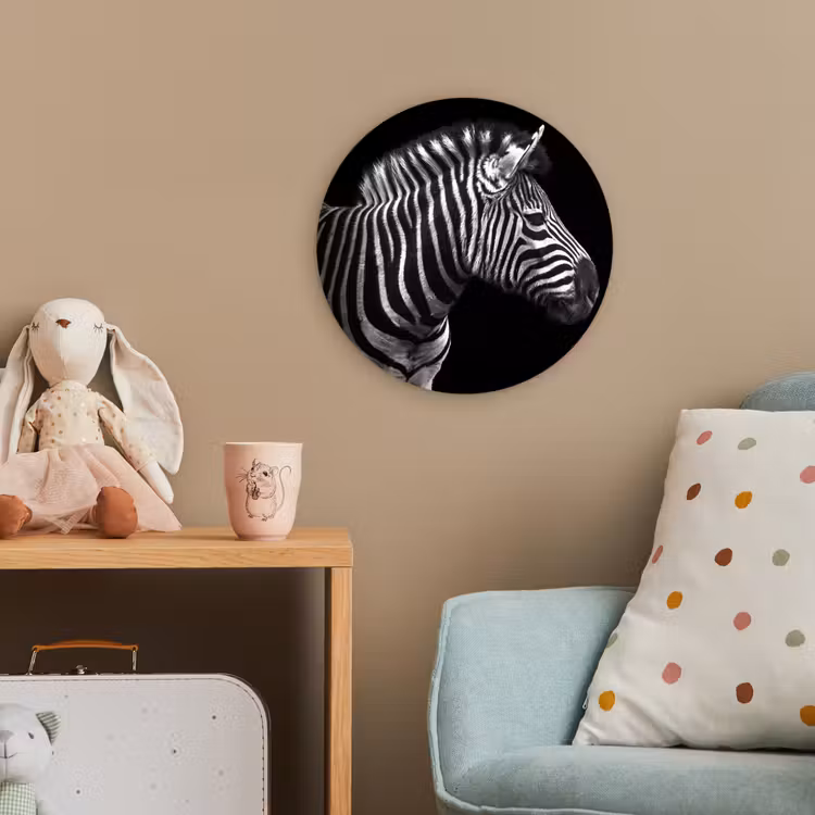 Zebra - Zwart - Wit - Portret - Dieren Wandcirkel kunststof plaat 5mm dik klein -tsfeer1_kind