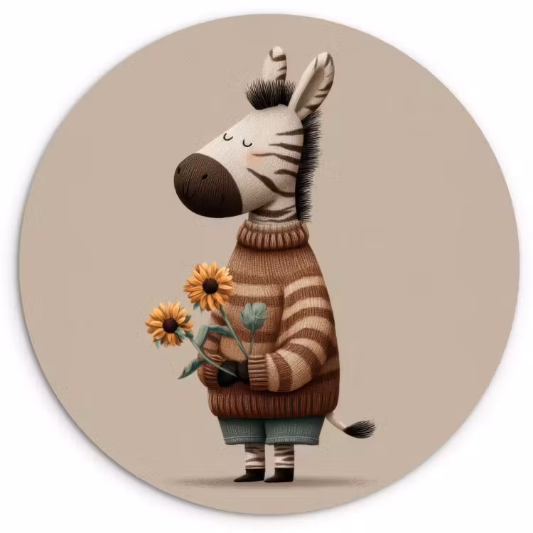 Zebra - Zonnebloemen - Warm Wandcirkel kunststof plaat 5mm dik klein -3d
