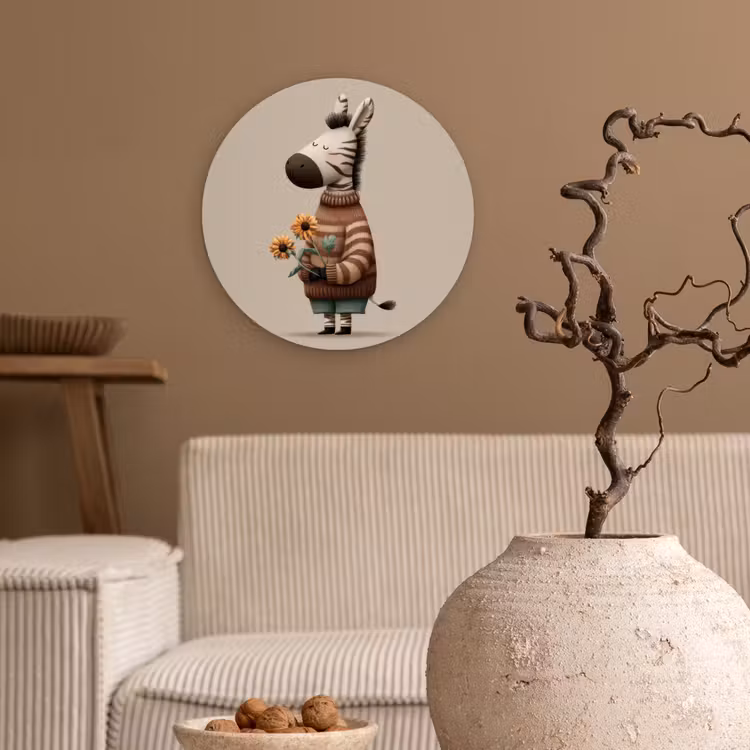 Zebra - Zonnebloemen - Warm Wandcirkel kunststof plaat 5mm dik klein -sfeer1