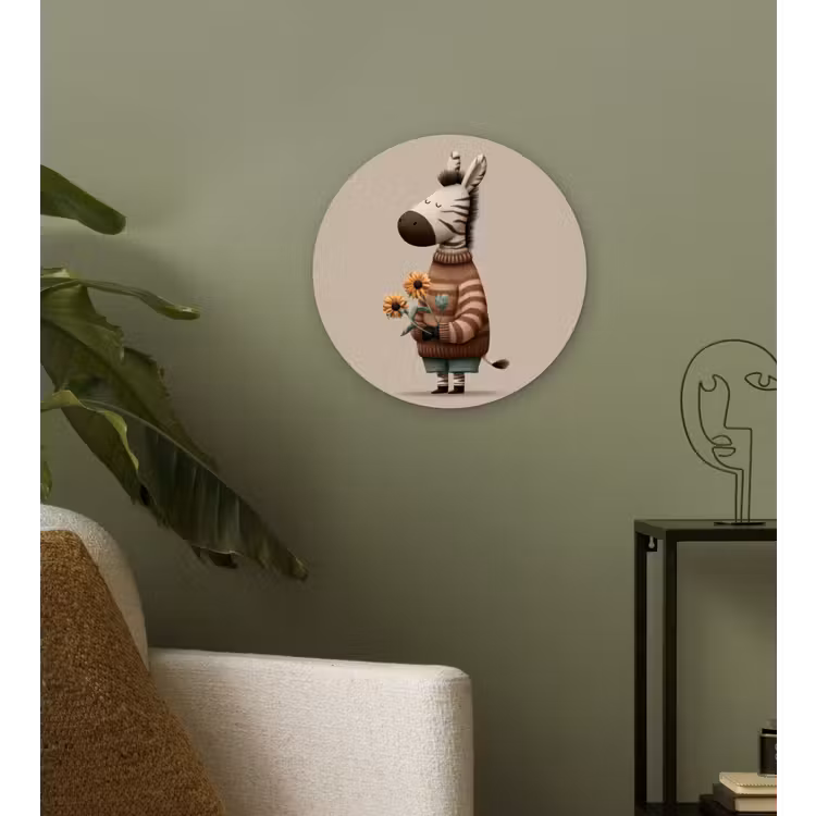 Zebra - Zonnebloemen - Warm Wandcirkel kunststof plaat 5mm dik klein -sfeer3