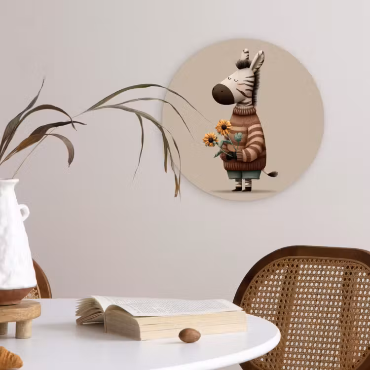 Zebra - Zonnebloemen - Warm Wandcirkel kunststof plaat 5mm dik klein -sfeer4
