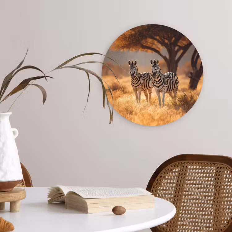 Zebra's - Savannelandschap - Gras Wandcirkel kunststof plaat 5mm dik klein -sfeer4