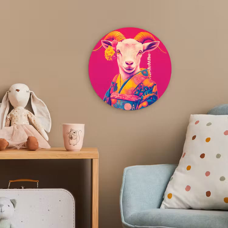 Geit - Hoorns - Kimono - Kleurrijk Wandcirkel kunststof plaat 5mm dik klein -tsfeer1_kind