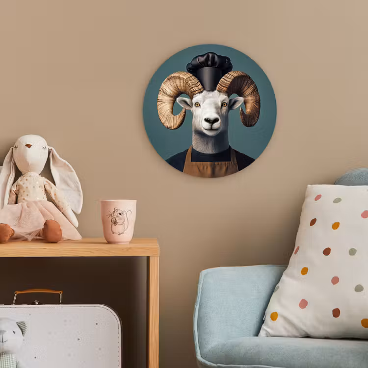 Geit - Hoorns - Kokskleding Wandcirkel kunststof plaat 5mm dik klein -tsfeer1_kind