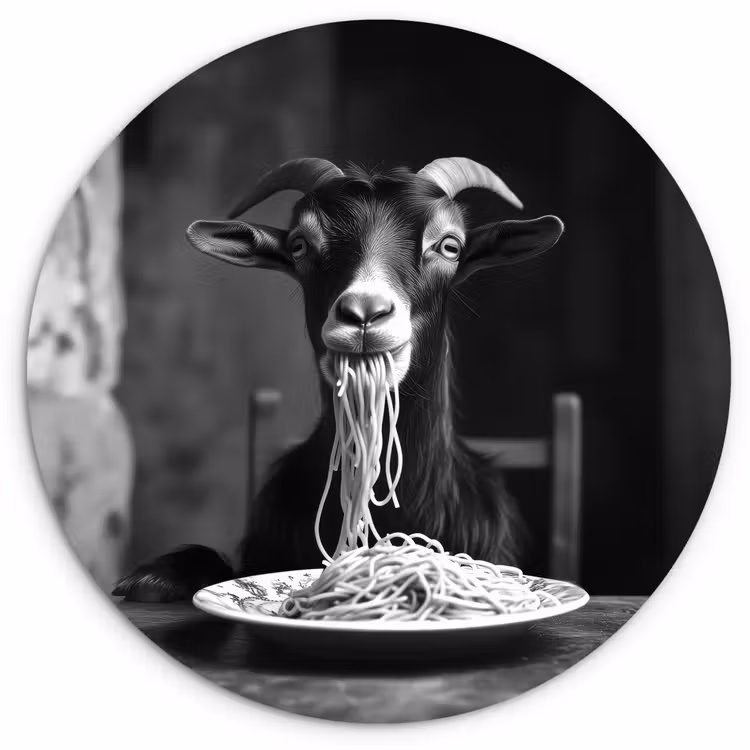 Geit - Bord - Spaghetti - Zwart Wit Wandcirkel kunststof plaat 5mm dik klein -3d