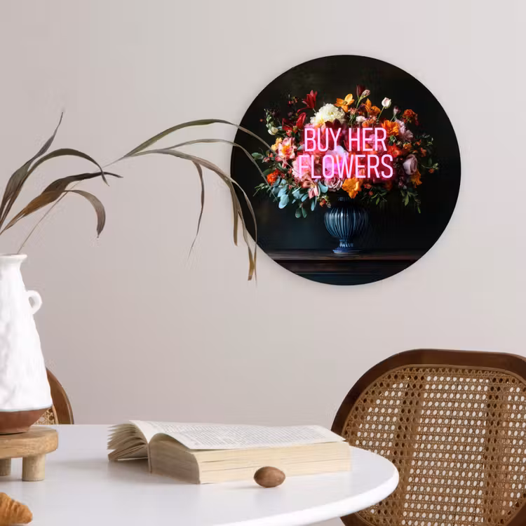 Quote - Bloemen - Vaas - Neon Wandcirkel kunststof plaat 5mm dik klein -sfeer4