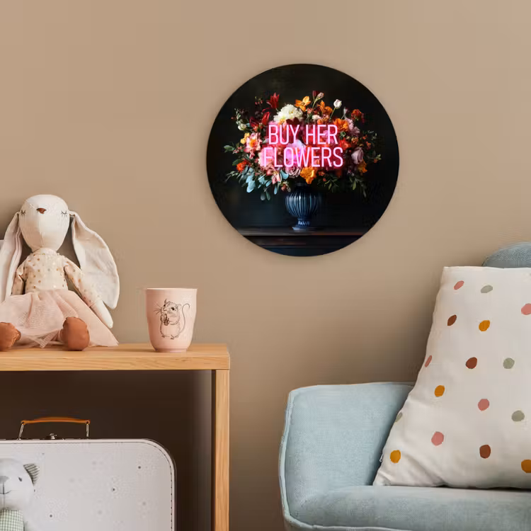 Quote - Bloemen - Vaas - Neon Wandcirkel kunststof plaat 5mm dik klein -tsfeer1_kind