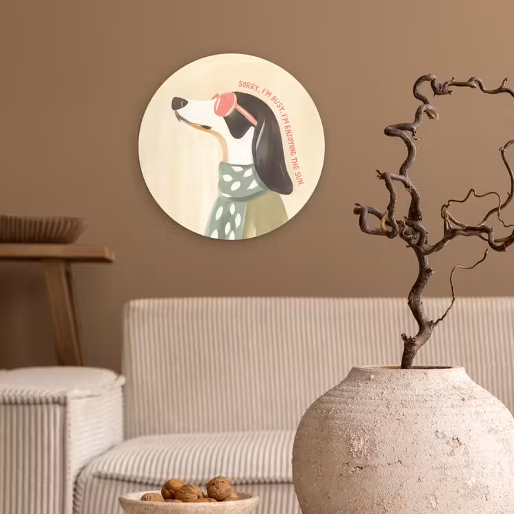 Quote - Hond - Zonnebril Wandcirkel kunststof plaat 5mm dik klein -sfeer1