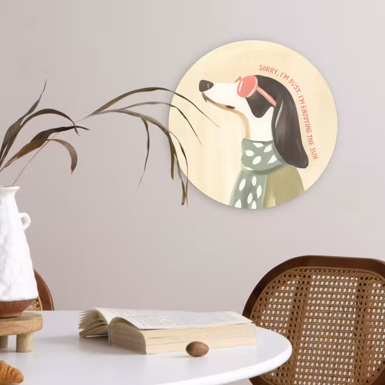Quote - Hond - Zonnebril Wandcirkel kunststof plaat 5mm dik klein -sfeer4