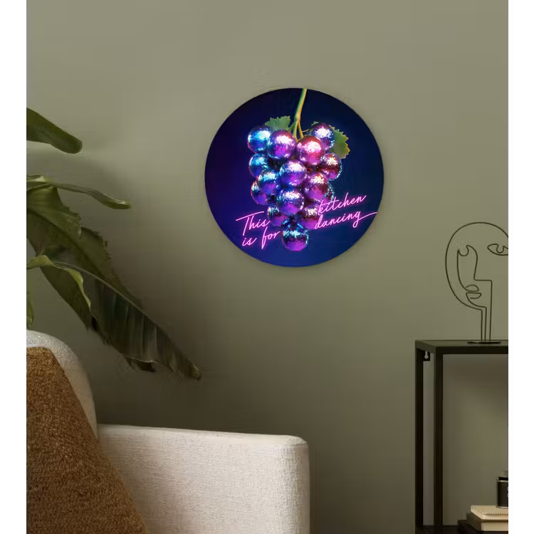 Quote - Neon - Disco - Druiven Wandcirkel kunststof plaat 5mm dik klein -sfeer3