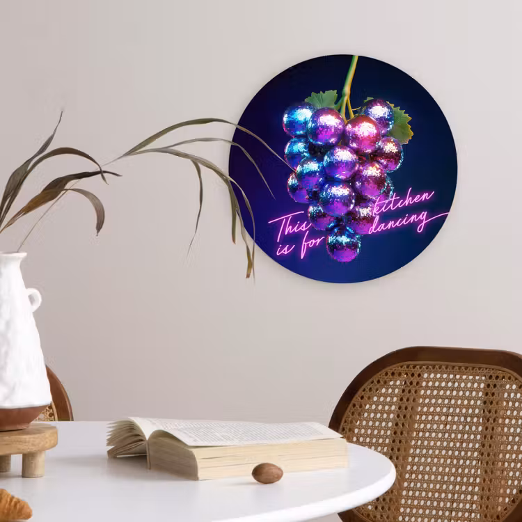Quote - Neon - Disco - Druiven Wandcirkel kunststof plaat 5mm dik klein -sfeer4