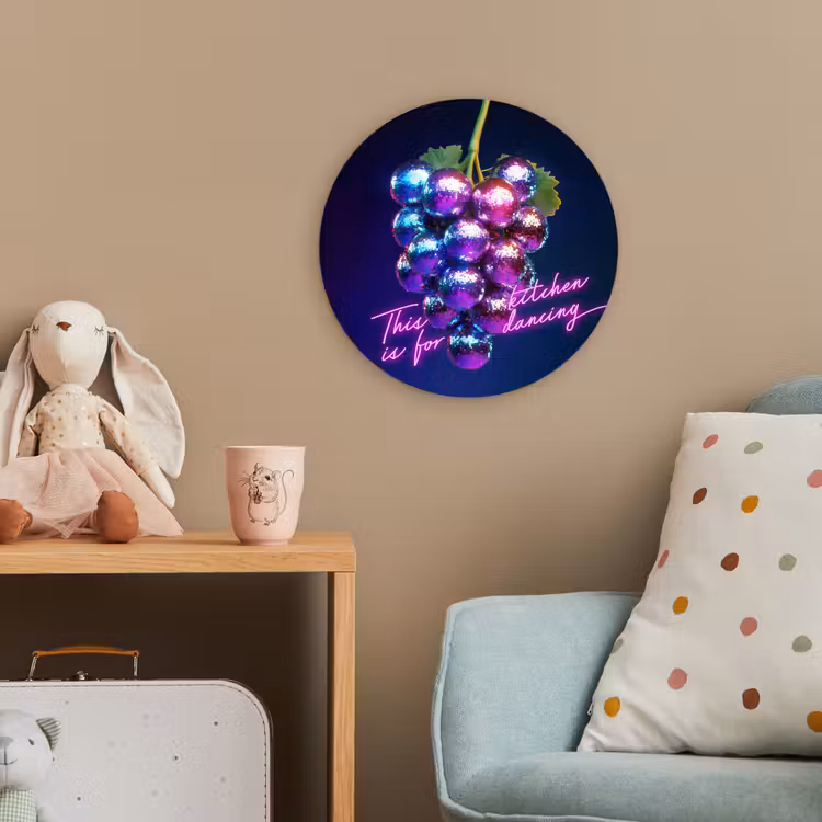 Quote - Neon - Disco - Druiven Wandcirkel kunststof plaat 5mm dik klein -tsfeer1_kind