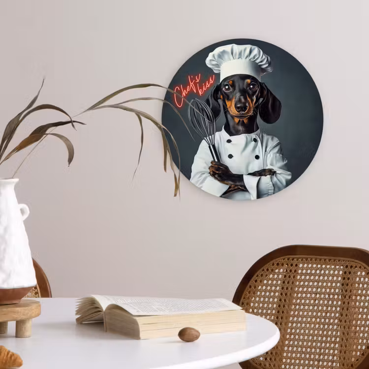Quote - Neon - Hond - Kokskleding Wandcirkel kunststof plaat 5mm dik klein -sfeer4