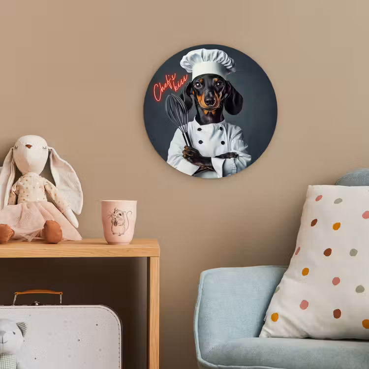 Quote - Neon - Hond - Kokskleding Wandcirkel kunststof plaat 5mm dik klein -tsfeer1_kind