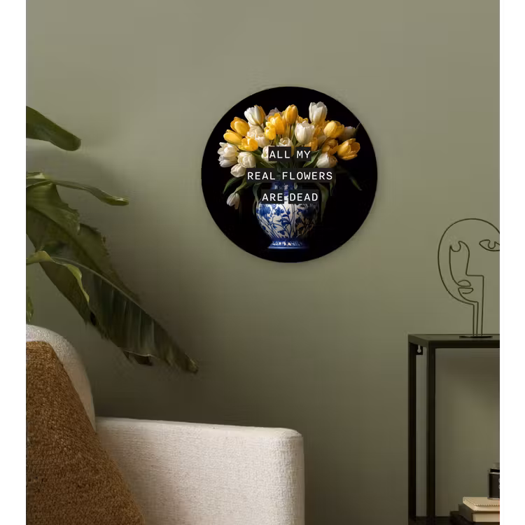 Quotes - Bloem - Tulp - Geel Wandcirkel kunststof plaat 5mm dik klein -sfeer3