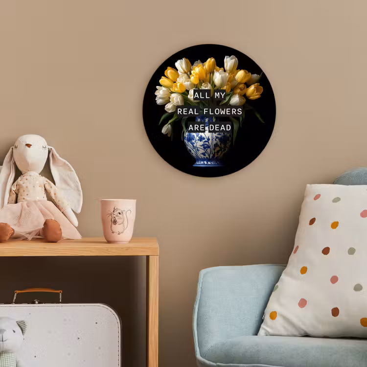 Quotes - Bloem - Tulp - Geel Wandcirkel kunststof plaat 5mm dik klein -tsfeer1_kind