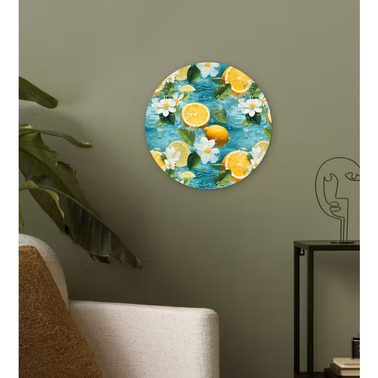 Citroen - Bloemen - Bruisend - Water Wandcirkel kunststof plaat 5mm dik klein 188 -sfeer3