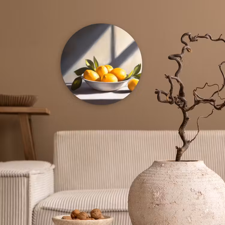 Citroenen - Stilleven - Geel Wandcirkel kunststof plaat 5mm dik klein -sfeer1