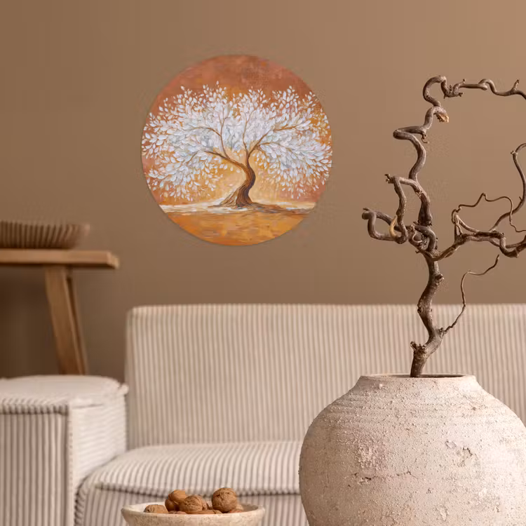 Abstract - Boom - Wit - Bladeren Wandcirkel behangsticker klein -sfeer1