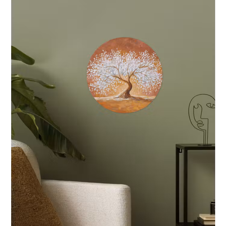 Abstract - Boom - Wit - Bladeren Wandcirkel behangsticker klein -sfeer2