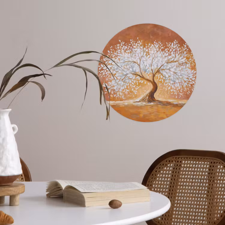 Abstract - Boom - Wit - Bladeren Wandcirkel behangsticker klein -sfeer3