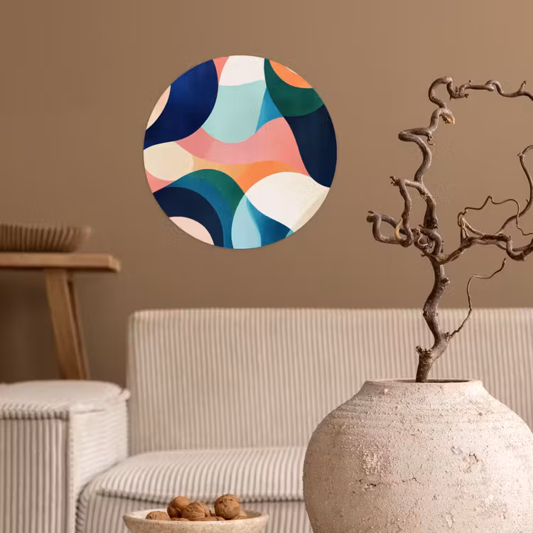 Abstract - Blauw - Roze Wandcirkel behangsticker klein -sfeer1