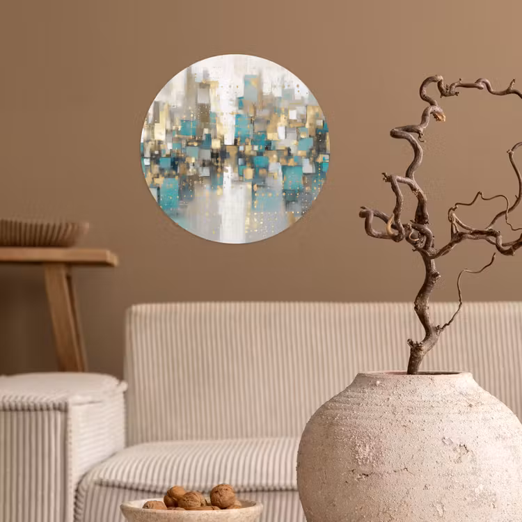 Abstract - Blokken - Goud - Skyline Wandcirkel behangsticker klein -sfeer1