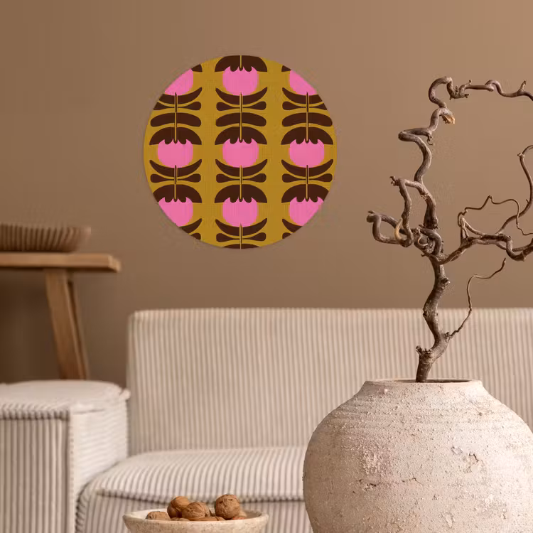 Abstract - Bloemen - Roze Wandcirkel behangsticker klein 186 -sfeer1