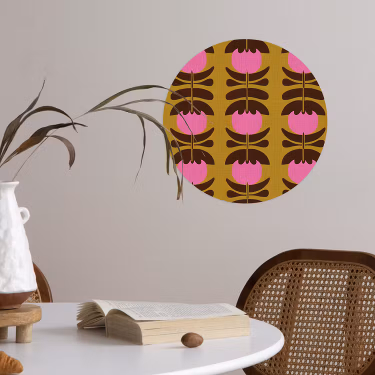 Abstract - Bloemen - Roze Wandcirkel behangsticker klein 186 -sfeer3