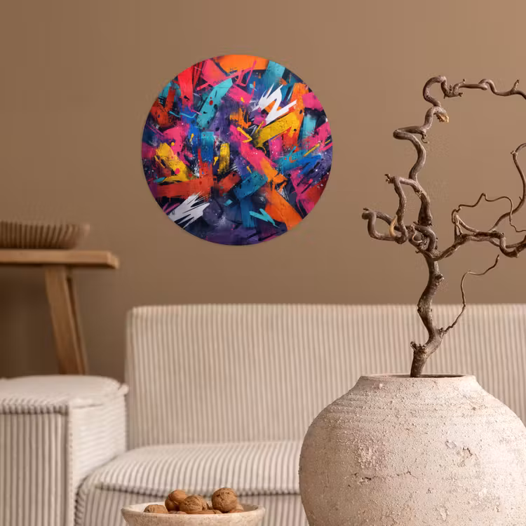 Abstract - Explosie - Neonkleuren Wandcirkel behangsticker klein -sfeer1