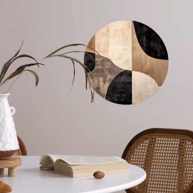 Abstract - Vlakken - Zwart - Rond Wandcirkel behangsticker klein -sfeer3
