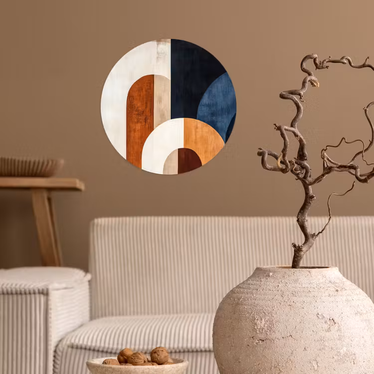 Abstract - Vormen - Donkerblauw Wandcirkel behangsticker klein -sfeer1
