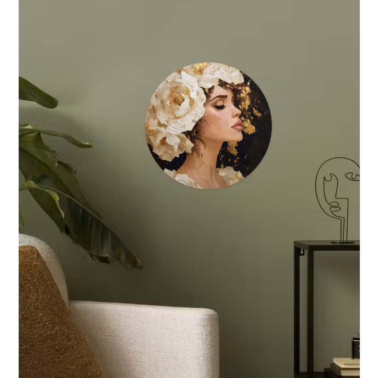 Abstract - Vrouw - Bloemen - Wit Wandcirkel behangsticker klein -sfeer2
