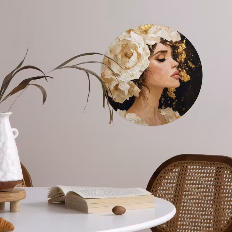 Abstract - Vrouw - Bloemen - Wit Wandcirkel behangsticker klein -sfeer3