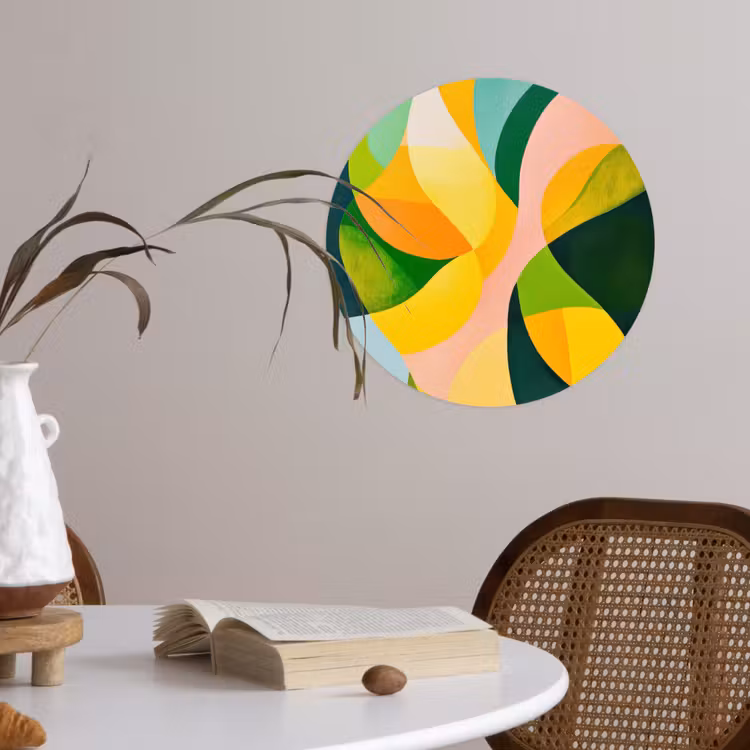Abstract - Geel - Roze - Groen Wandcirkel behangsticker klein -sfeer3