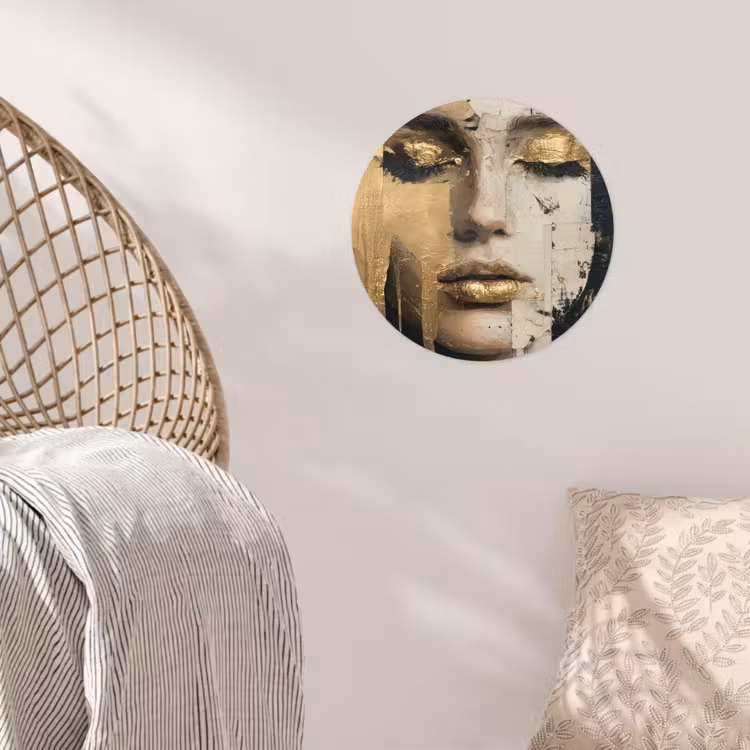 Abstract - Goud - Gezicht - Lippen Wandcirkel behangsticker klein -sfeer4