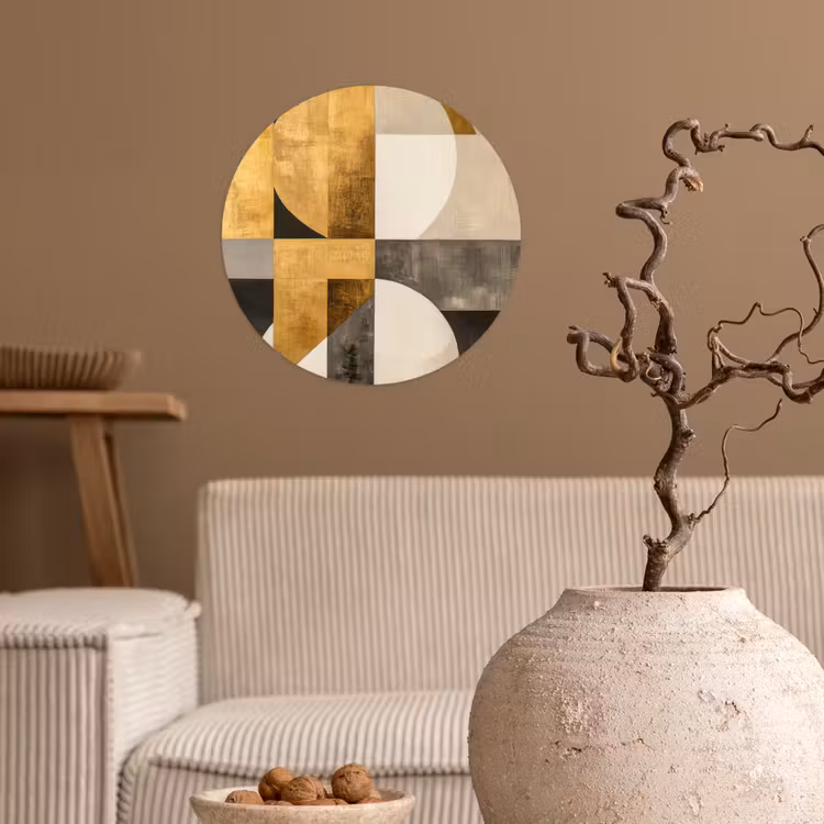 Abstract - Goud - Grijs - Vormen - Geometrisch Wandcirkel behangsticker klein -sfeer1