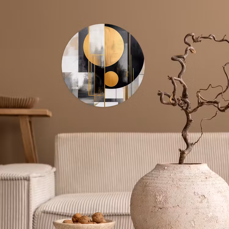 Abstract - Goud - Zilver - Vormen - Aesthetic - Modern Wandcirkel behangsticker klein -sfeer1