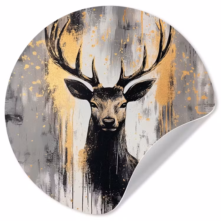 Abstract - Hert - Gewei - Goud Wandcirkel behangsticker klein -3d