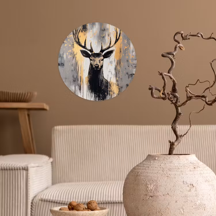Abstract - Hert - Gewei - Goud Wandcirkel behangsticker klein -sfeer1