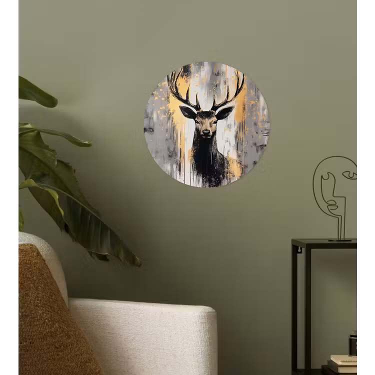 Abstract - Hert - Gewei - Goud Wandcirkel behangsticker klein -sfeer2
