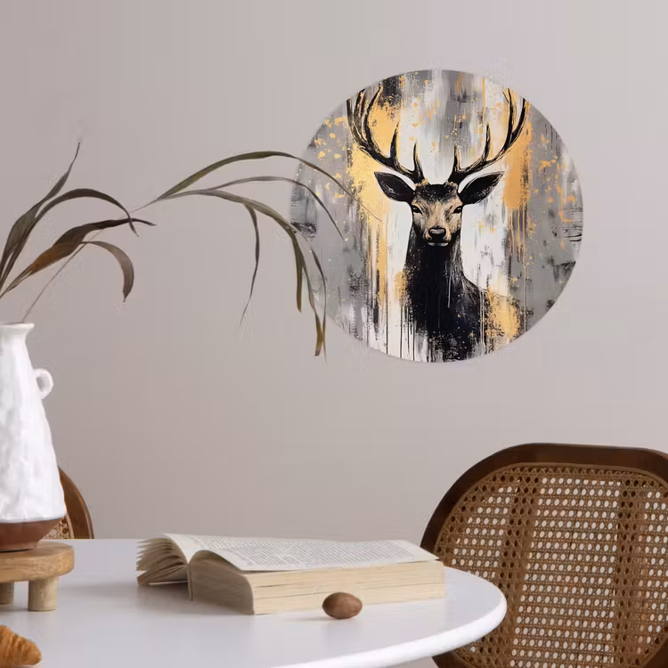 Abstract - Hert - Gewei - Goud Wandcirkel behangsticker klein -sfeer3