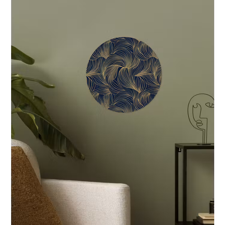 Abstract - Lijnen - Blauw - Goud Wandcirkel behangsticker klein 186 -sfeer2