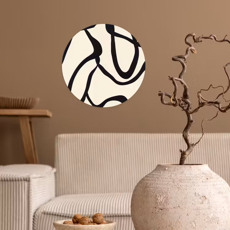 Abstract - Lijnen - Modern - Beige Wandcirkel behangsticker klein -sfeer1