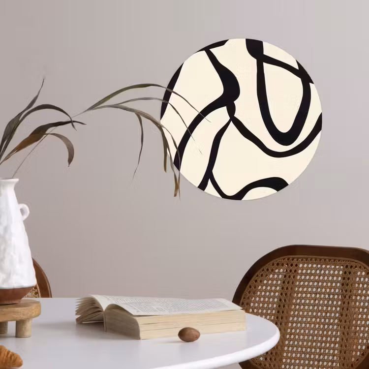 Abstract - Lijnen - Modern - Beige Wandcirkel behangsticker klein -sfeer3