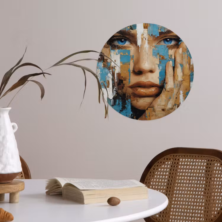 Abstract - Penseelstreken - Blauw - Gezicht Wandcirkel behangsticker klein -sfeer3