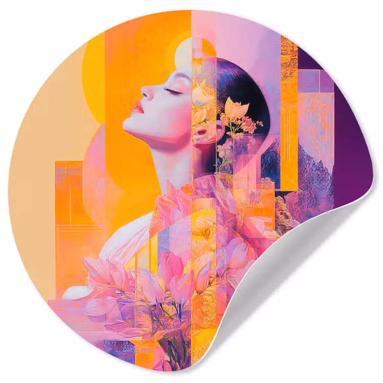 Abstract - Portret - Vrouw - Kleurrijk Wandcirkel behangsticker klein -3d
