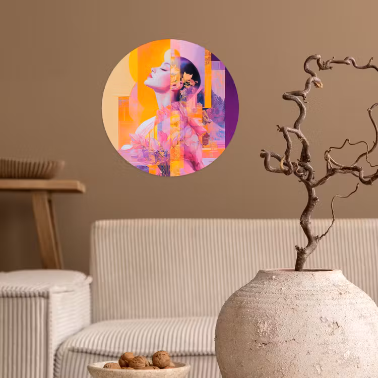 Abstract - Portret - Vrouw - Kleurrijk Wandcirkel behangsticker klein -sfeer1